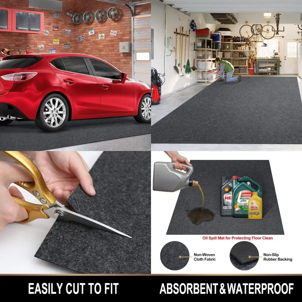 

Премиальный впитывающий коврик для улавливания нефтепродуктов, 7.4x8.4 фута, моющийся и многоразовый, защищает полы гаражей от проливов и пятен.
