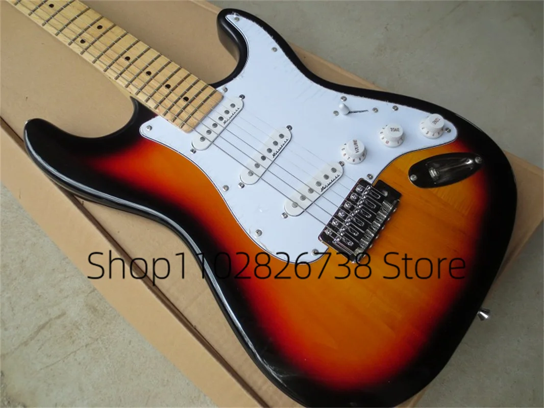 Classic Sunburst Electric Guitar Stra Guitar Maple Neck SSH Pickups White Guard Marked Bridge Factory Custom