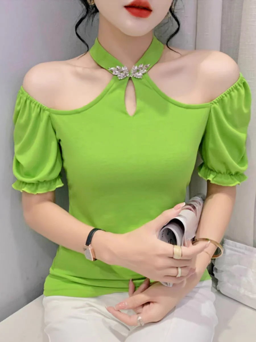 Maglione Donna Maniche Corte A Spalle Scoperte: Top Estivo Leggero A Coste, Sexy E Casual Per L'Estate