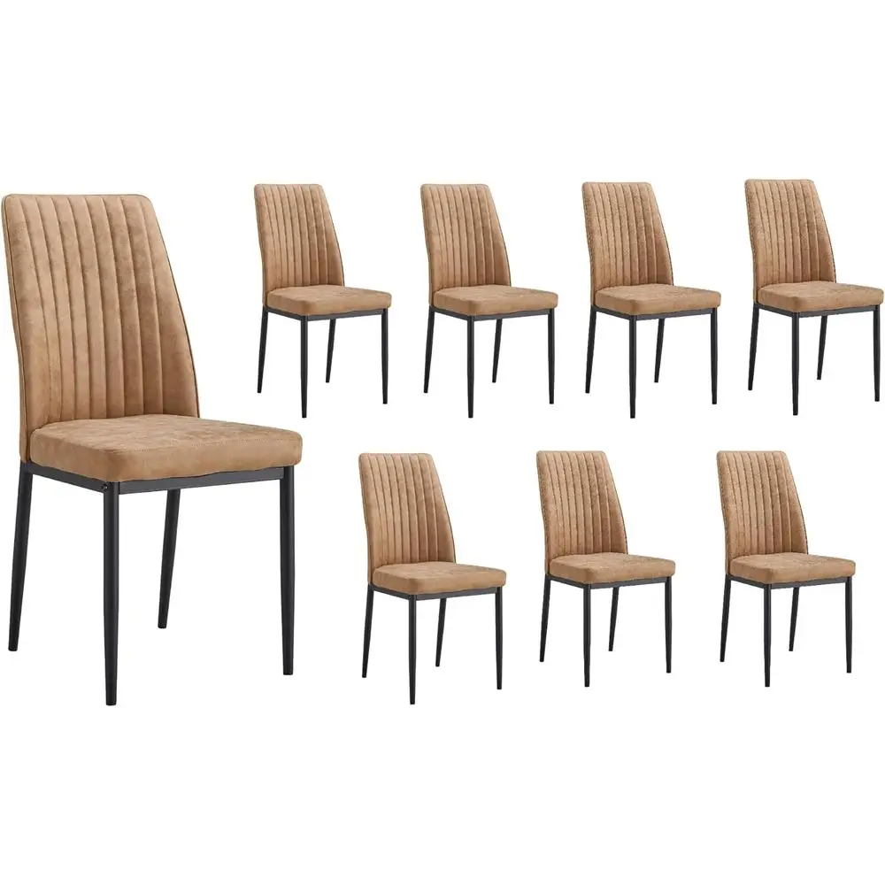 

8-Piece High-Back Upholstered Dining Chairs Set with Metal Legs, Brown