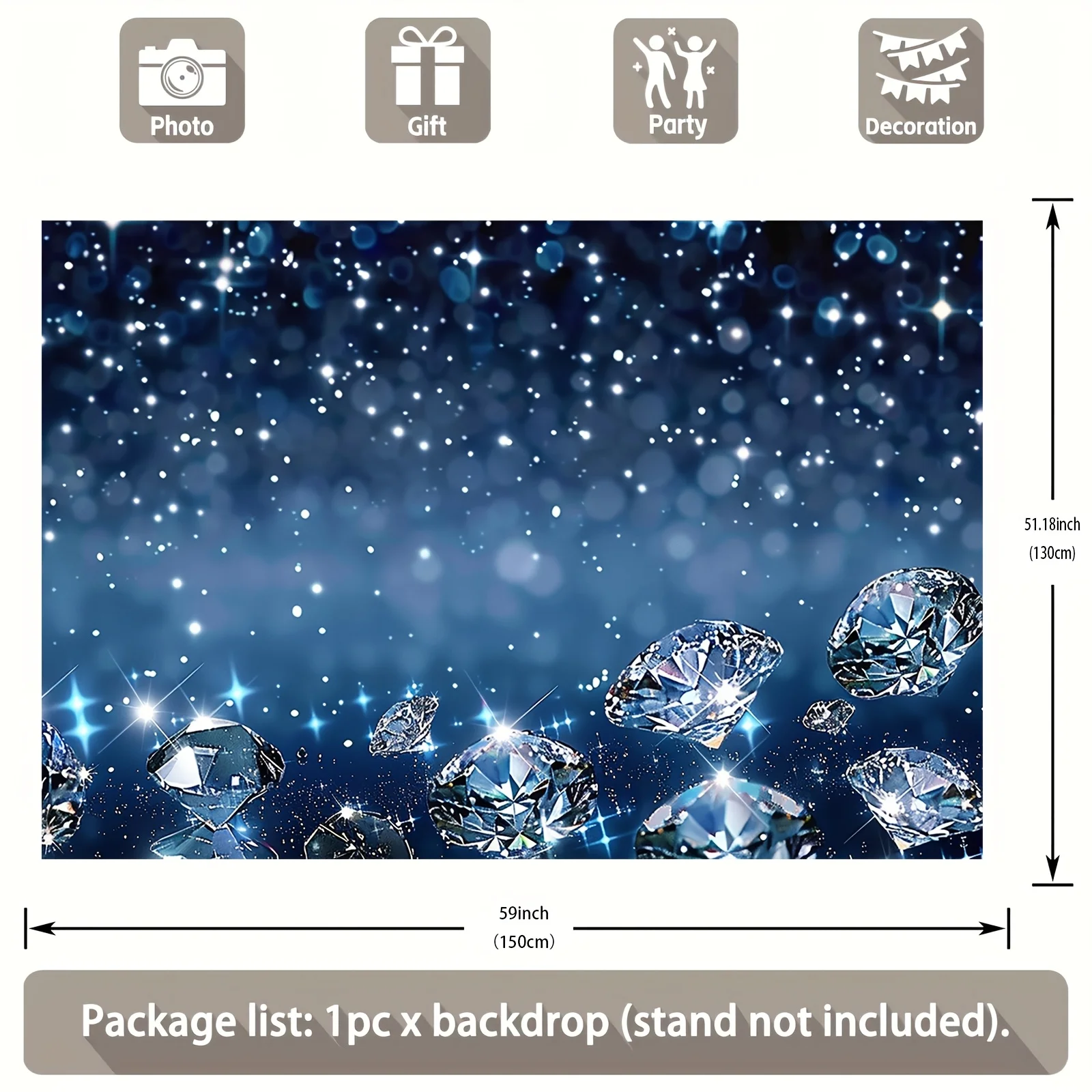 Shining Blue Diamonds Glitter Tapestry Sparkling Stars Jewel Backdrop Aesthetic Wall Hanging Decor for Party Bedroom