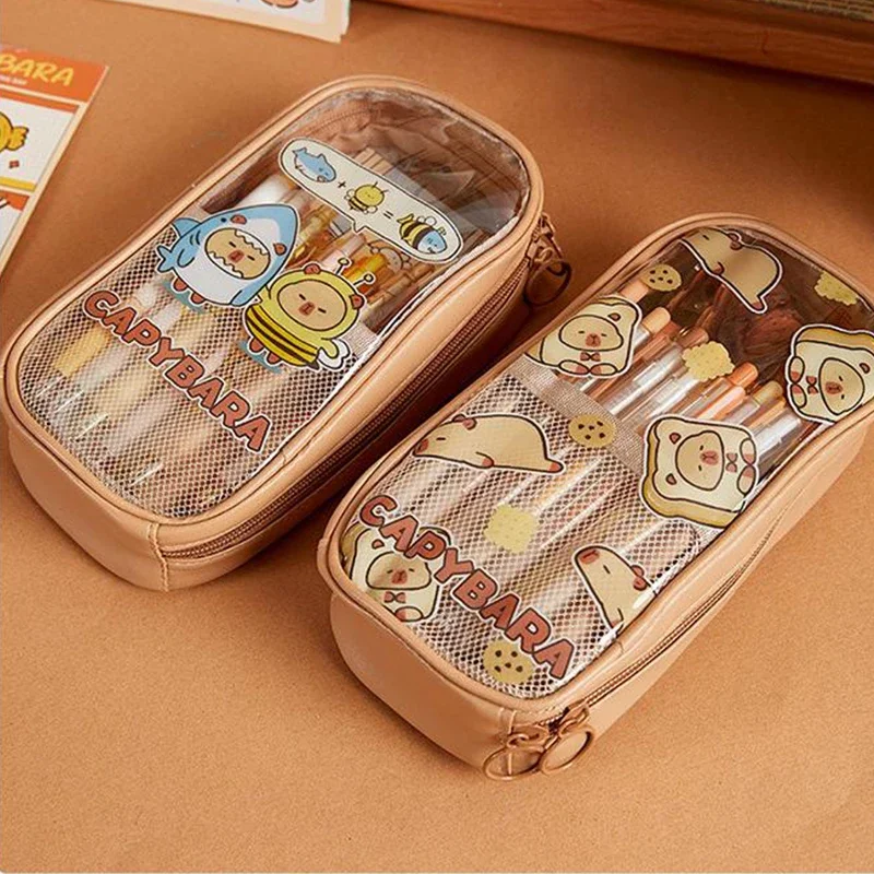 Stylish Transparent Capybara Pencil Case; Large, Waterproof and Durable Stationery Bag