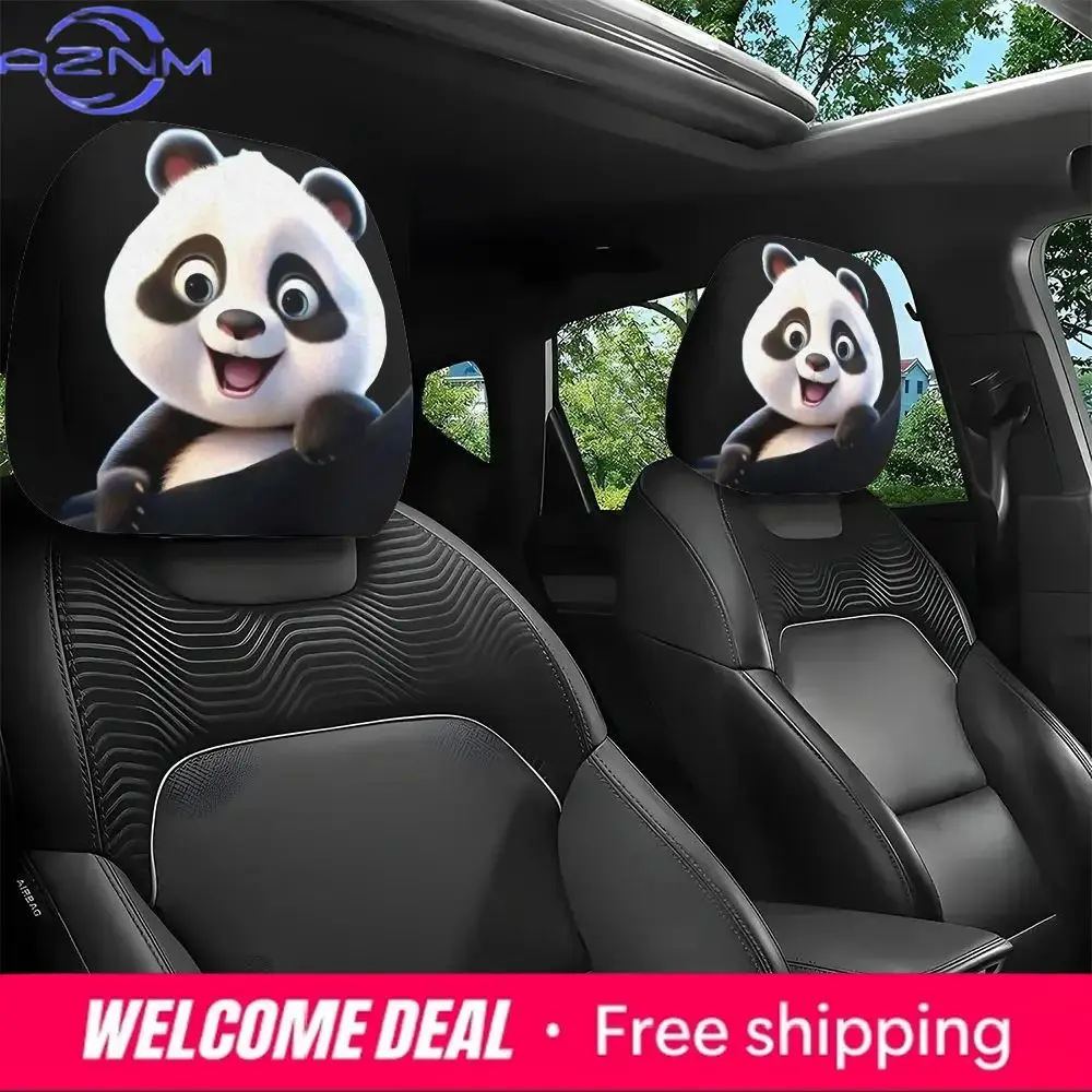 2Pcs Universal Car Seat Cover Breathable Santa Claus Car Headrest Cover Elastic Dust-proof Car Seat Headrest