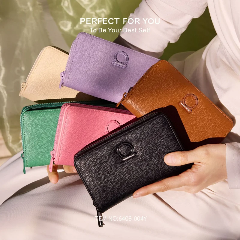 Fashion solid color wallet for Women large capacity zipper coin purse multi-card holder double layer clutch handbag