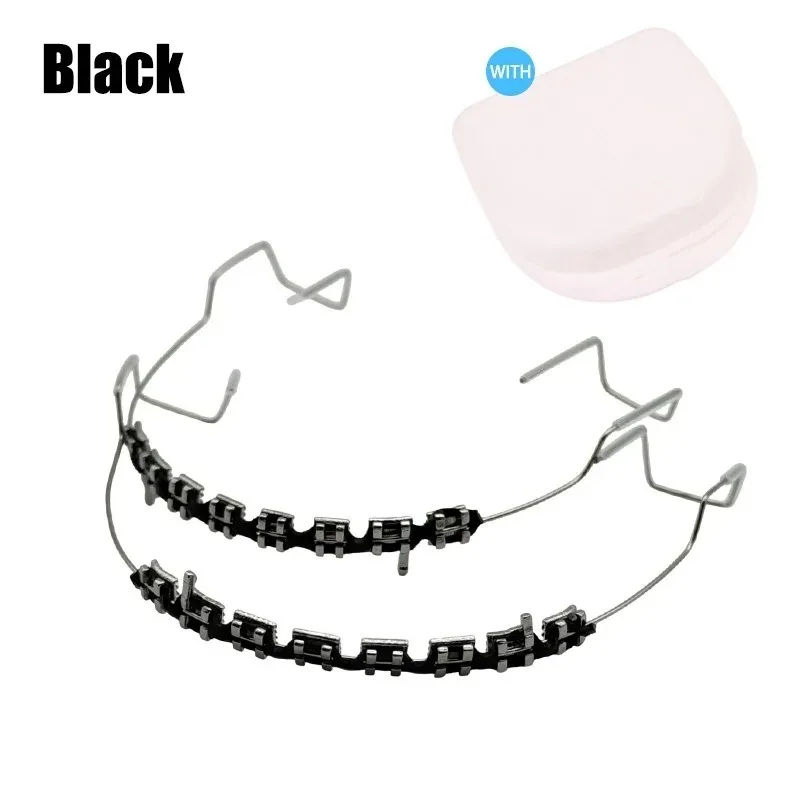 Colorful Temporary Tooth Decoration with Box, Metal Wires Orthodontic Ligature Ties & Fake Braces Brackets Quality 1 Pair