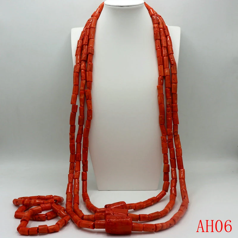 Luxury Original Orange Coral Bead Necklace Nigerian Bride Wedding Jewelry Set