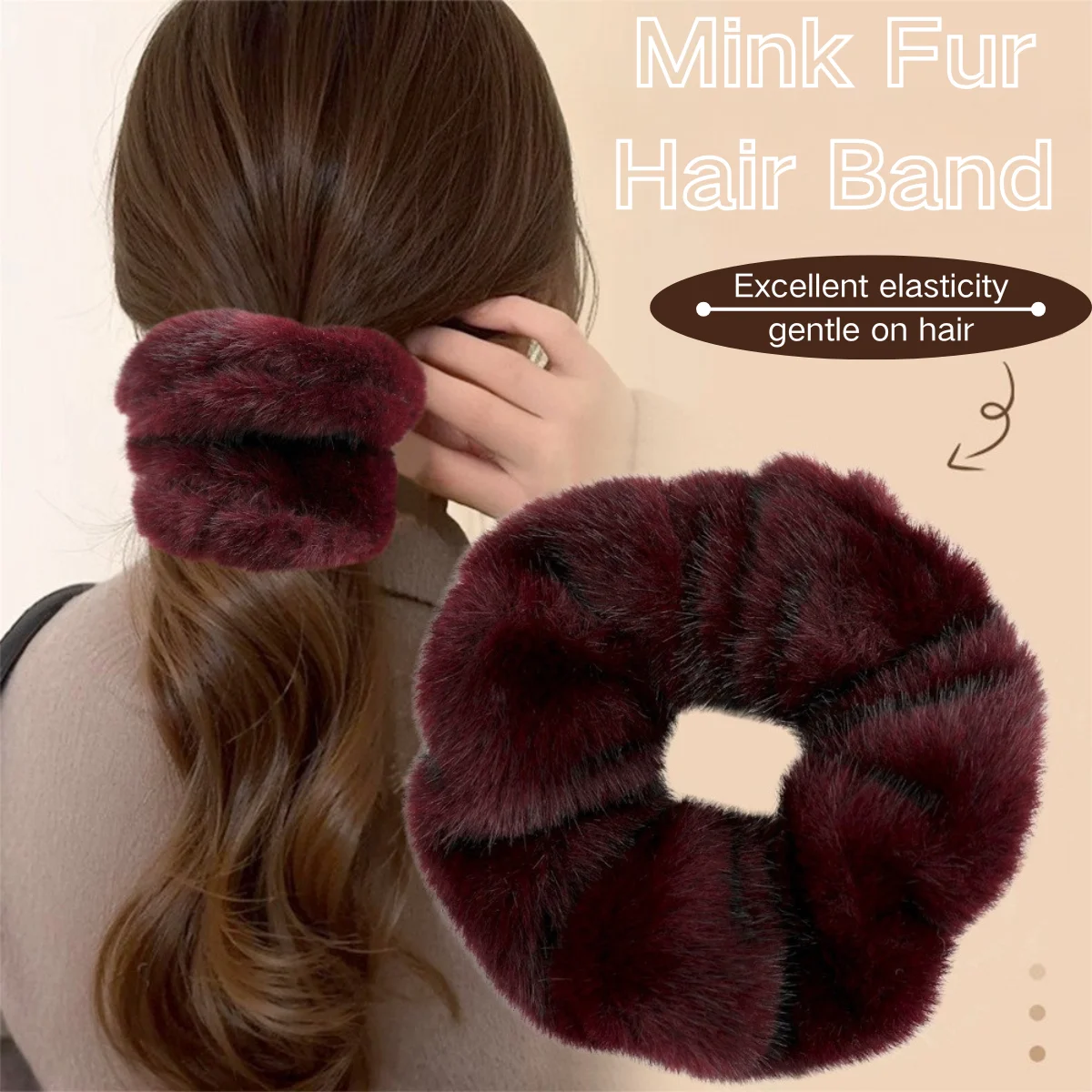 

Mink Fur Hair Tie for Women Comfortable, Soft, and Highly Stretchy Gentle and Fluffy Hair Band Velvety Hair Tie