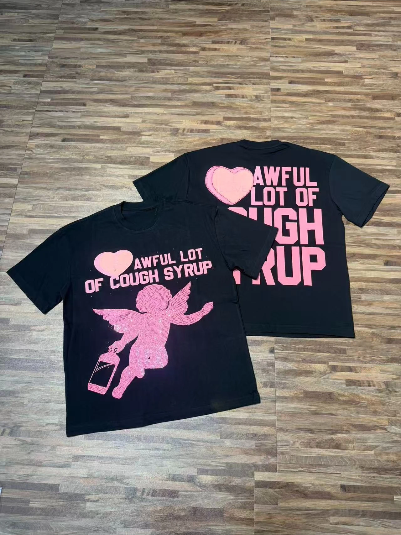 2026 Rhinestone‑Style Angel Heart Graphic Oversized Kids AdultsT‑Shirt,Y2K Streetwear,Crew Neck Loose Casual Street Fashion Tee