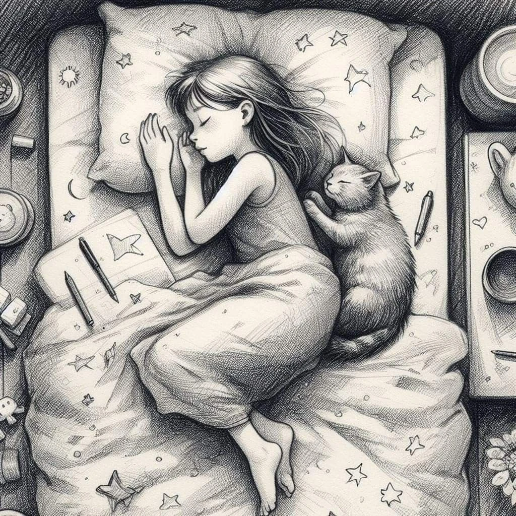 

500PCS/1024 PCS Jigsaw Puzzles Girl and Cat Sleeping Scenery Challenging Family Activity Game for Gameroom Bedroom Home Decor