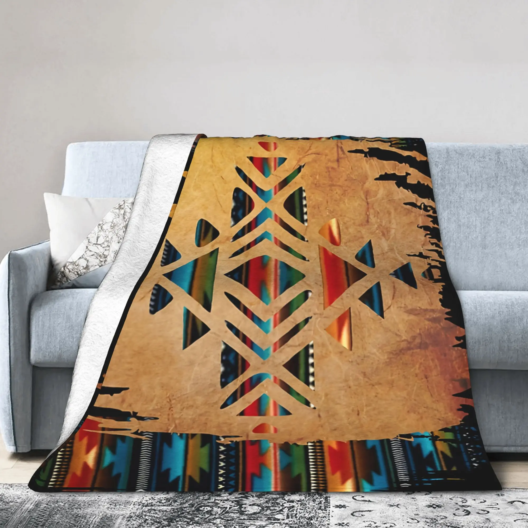 Navajo Pattern Mexican Serape Boho Stripes Blankets Aztec Fuzzy Warm Bedding Throw Blanket for Bedroom Spring Autumn Lightweight