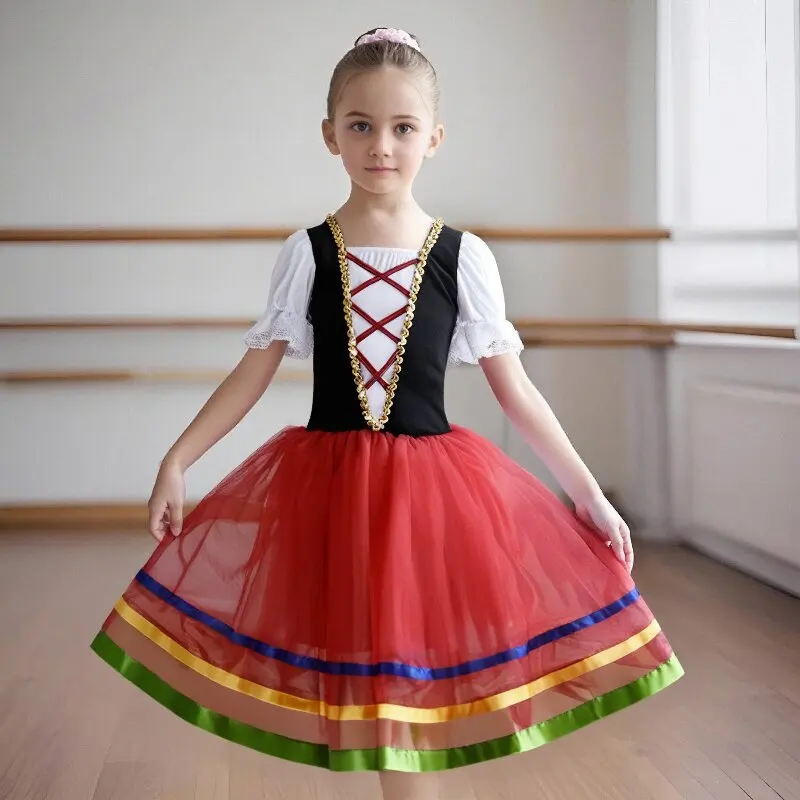 Robe Tutu de Ballet rouge pour filles justaucorps de gymnastique longues robes de Ballet blanches Costume de danse de princesse ballerine robe d'anniversaire