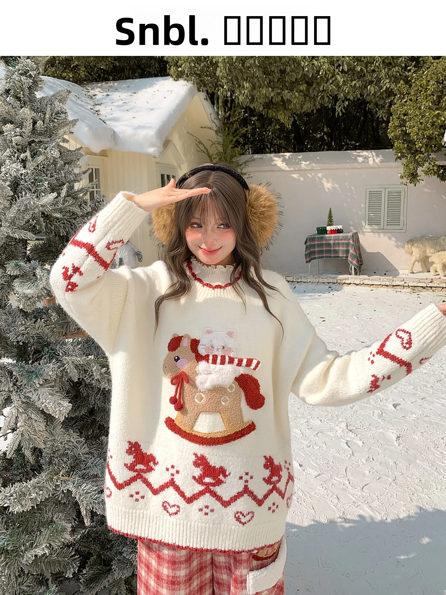 

Sweet Color Blo eep Wool Knitted Sweater Women's Loose Fit Embroidered Overhead Winter Casual Comfortable Breathable