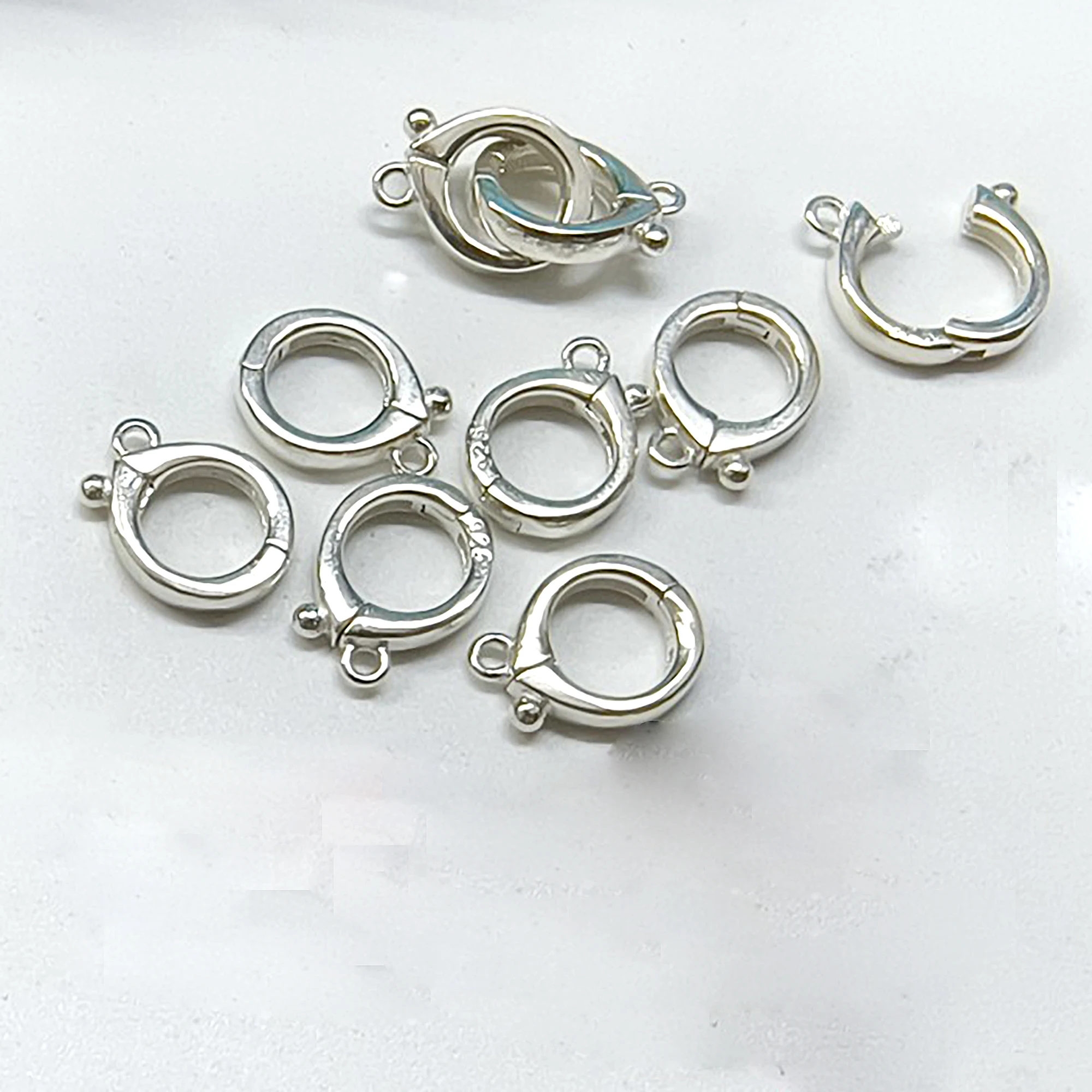 

Small Sterling silver 925 Circle round snap click lock chain half drilled Pearl gems beads peg pin cap necklace bangle links