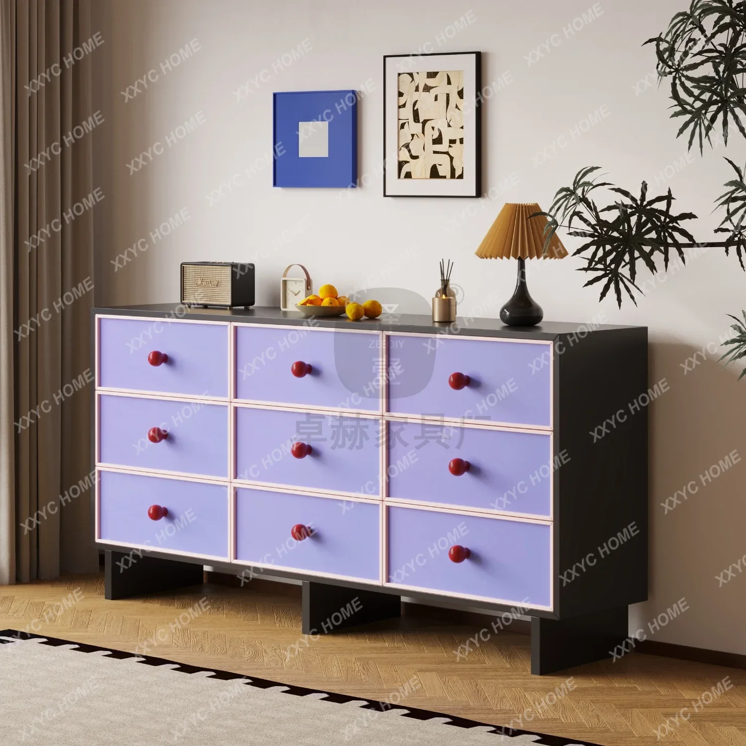 

Medieval retro style solid wood side cabinet, living room dining side hallway cabinet bedroom nine-bucket drawer storage bedside
