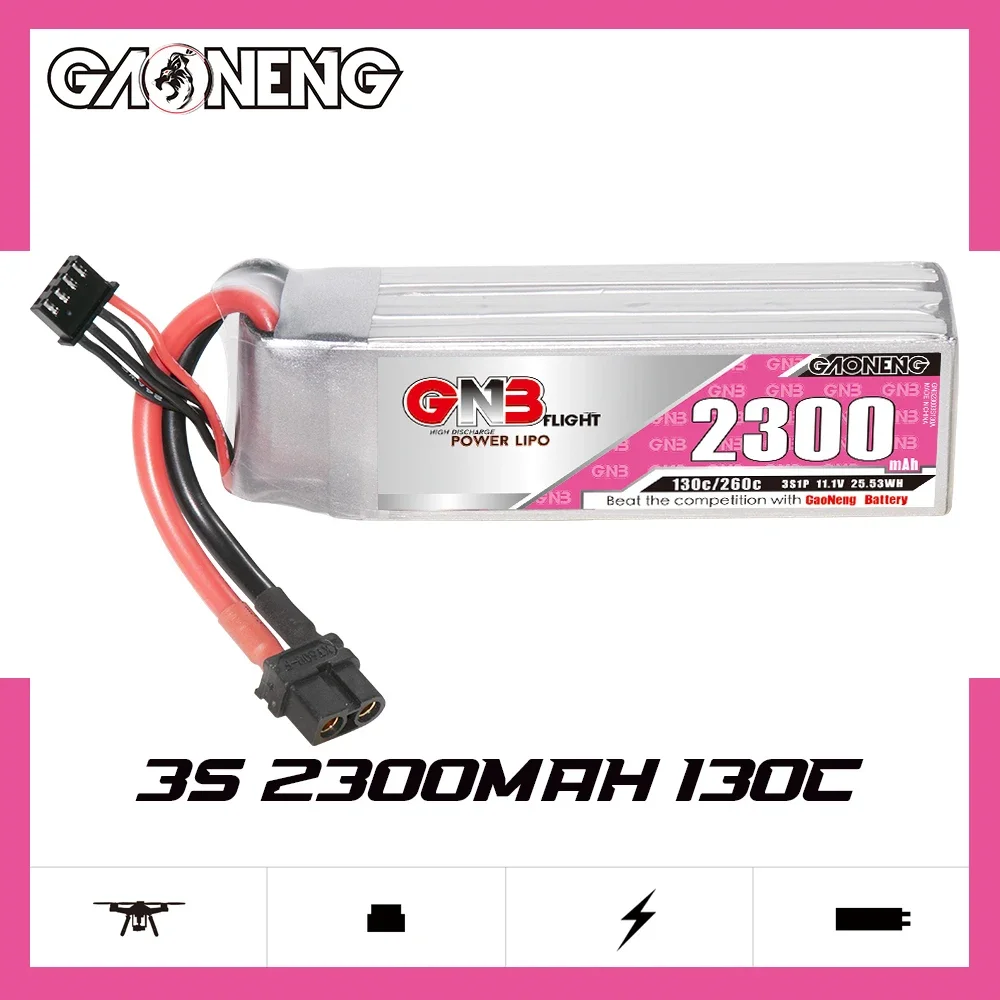 

GAONENG GNB 2300mAh 3S 130C 260C 11.1V XT60 LiPo Battery RC Boat RC Car E-flite Valiant Parkzone E4F Wildcat 3D Aircraft