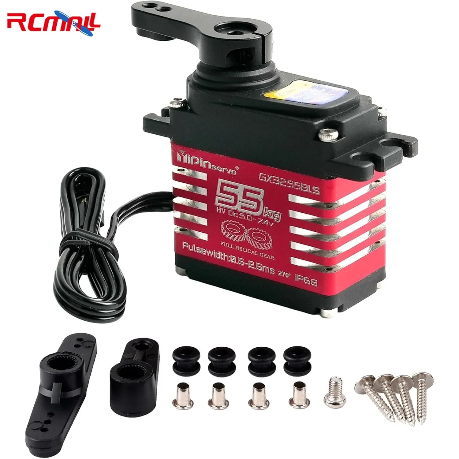 GX3255BLS 7.4V 55KG Digital Servo High Torque Full Metal Helical Gear Brushless Motor IP68 RC Robotic Servo for 1/8 1/10 Cars