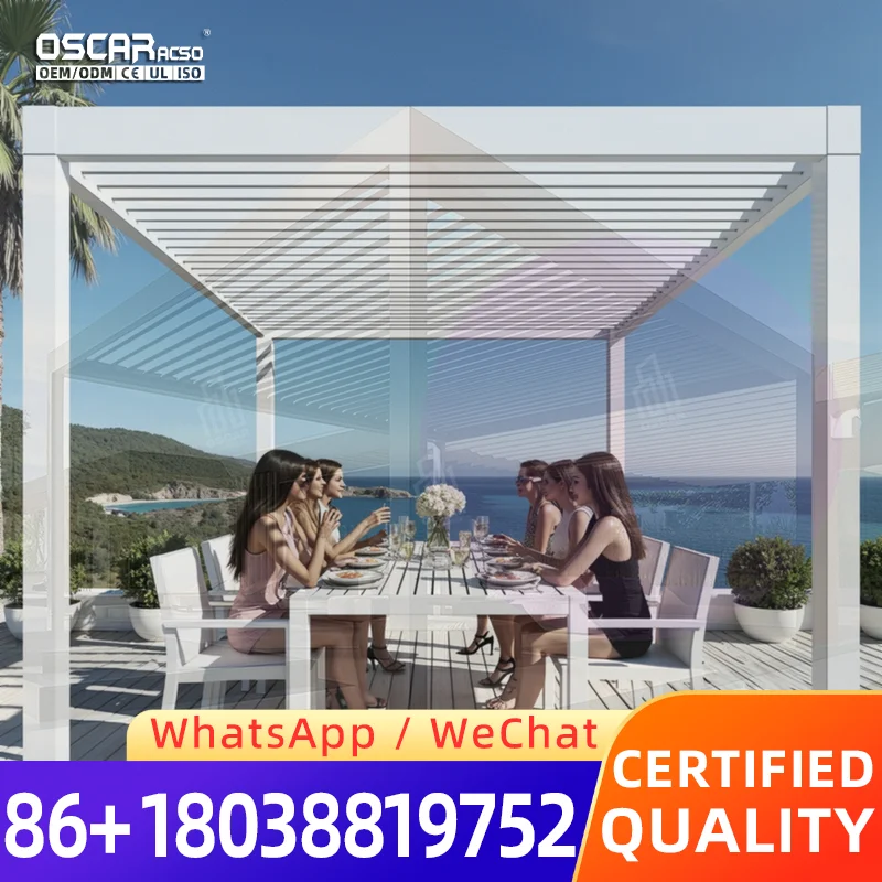40ft Standard Size Container Loading Electric Weatherproof Metal Gazebo Louvre Roof System for Garden Outdoor Backyard pergola