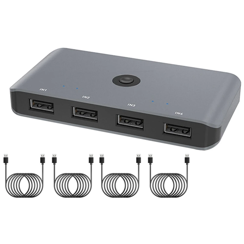 

USB 2,0 KVM-переключатель-сплиттер для ПК, клавиатуры, мыши, принтера, 4 входа, 4 выхода, конвертер-концентратор, USB-переключатель общего доступа к компьютеру HUB-AD13