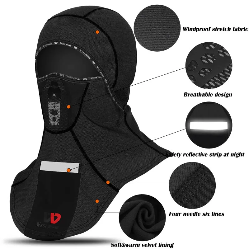 WEST BIKING Winter Warm Cycling Cap Men Thermal Fleece Tactical Balaclava With Pocket Outdoor Windproof Cycling Skiing Face Mask