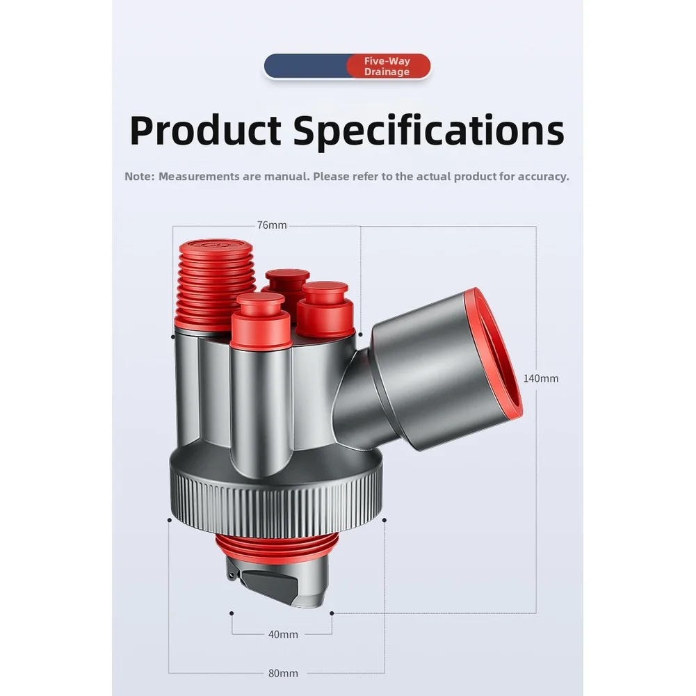 Sink Drain Pipe Manifold ABS TPE Red 8 x 7.6 x 14cm Compatible with 50mm and 75mm Pipes Magnetic Seal Prevention