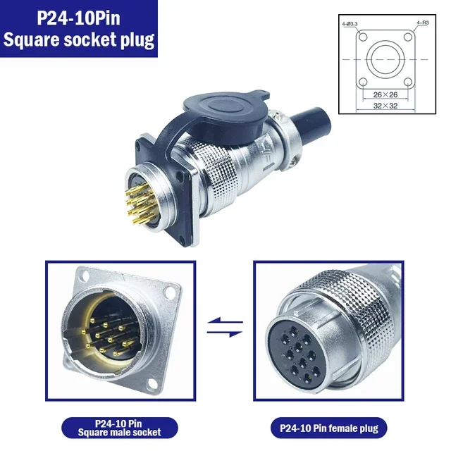 Pls24 Ws24 6/10/12/19 Pin Cirkelvormige Metalen Luchtvaart Socket Stekker Draad Vrouwelijke Mannelijke Connector M24 Schroefdraad Koppelpaneel