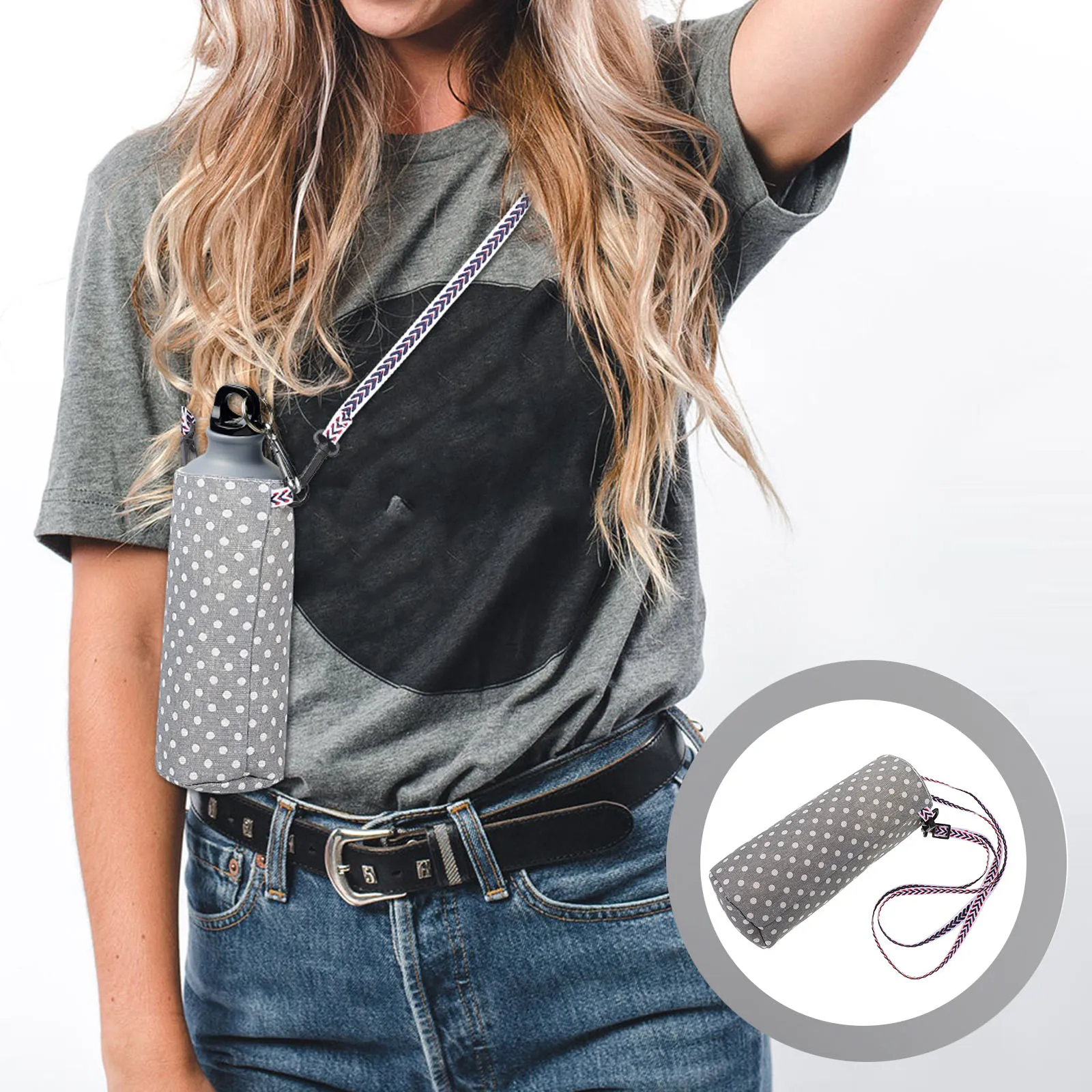 

Adjustable Strap Water Carrier Lightweight Reusable Sling Cup Holder Outdoor Use Scratch Resistant Non Fading Shoulder