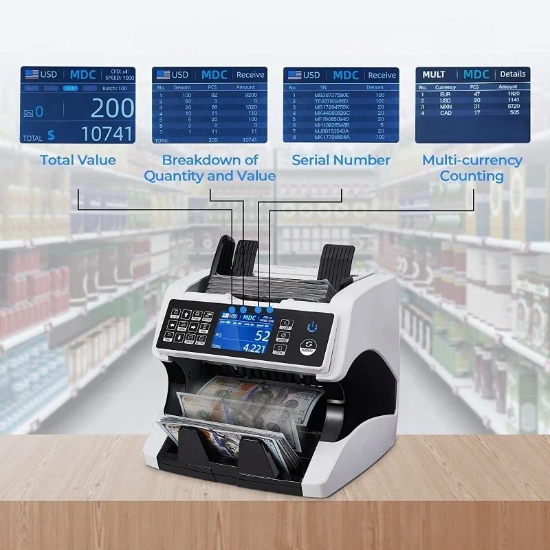 Multi-currency Total Vertical Counting Machine, Banknote Detector