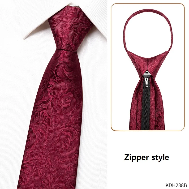 High Quality Wine Red Navy Blue Patterned Tie Men's Formal Shirt Accessories Wedding Business Banquet Zipper 7CM Wide Necktie