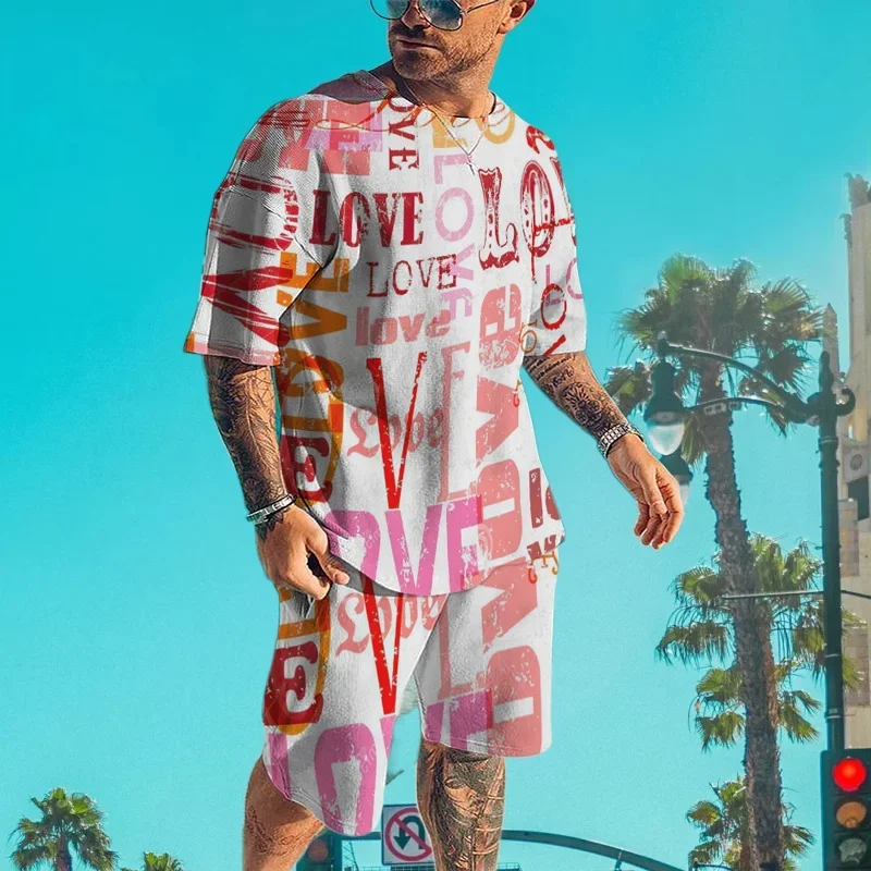 

2025 Latest Hot T-shirt Set 3D Vacation Style Trendy Various Elements Fashionable Street Men's Set Summer Top Shorts Breathable