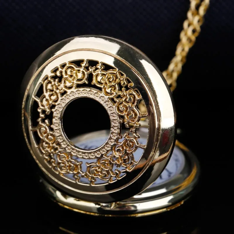 高級デザインゴールドクォーツ懐中時計ゴールドメッキケースレトロ男性女性のネックレスチェーン懐中時計ファッションギフト