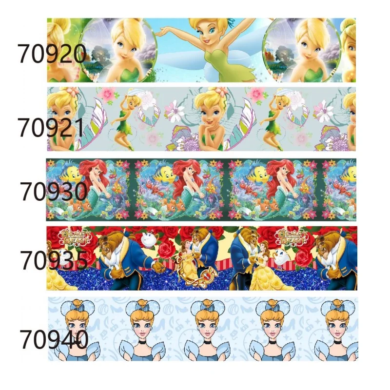 10Yards TinkerBell Ariel Princess Disney Themed Grosgrain Ribbon Decoration Hairbows DIY Craft Materials