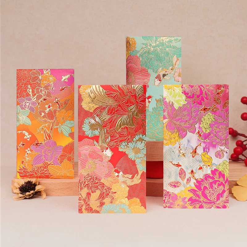 6pcs Vibrant Floral Thank You Cards Golden Accents Elegant Paper Lucky Money Bags Wedding Birthday Business Gifts Greeting Cards