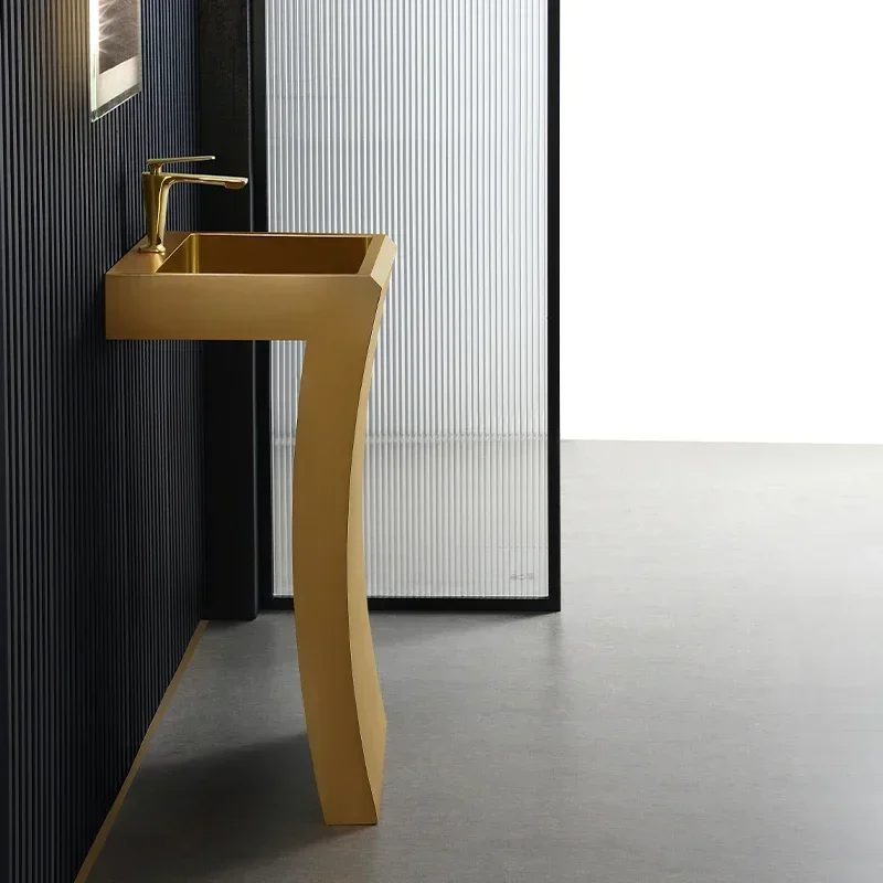 

Y1 Black stainless steel hand basin integrated gold column washbasin hotel floor-to-ceiling washbasin