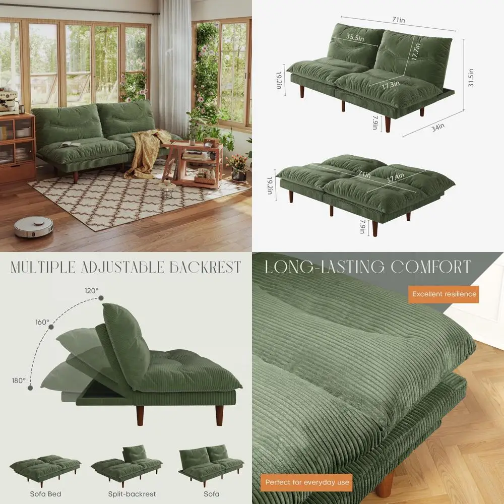 Divano letto futon in velluto a coste, 69 divani con schienale regolabile, divano letto convertibile, letto reclinabile pieghevole per un relax confortevole