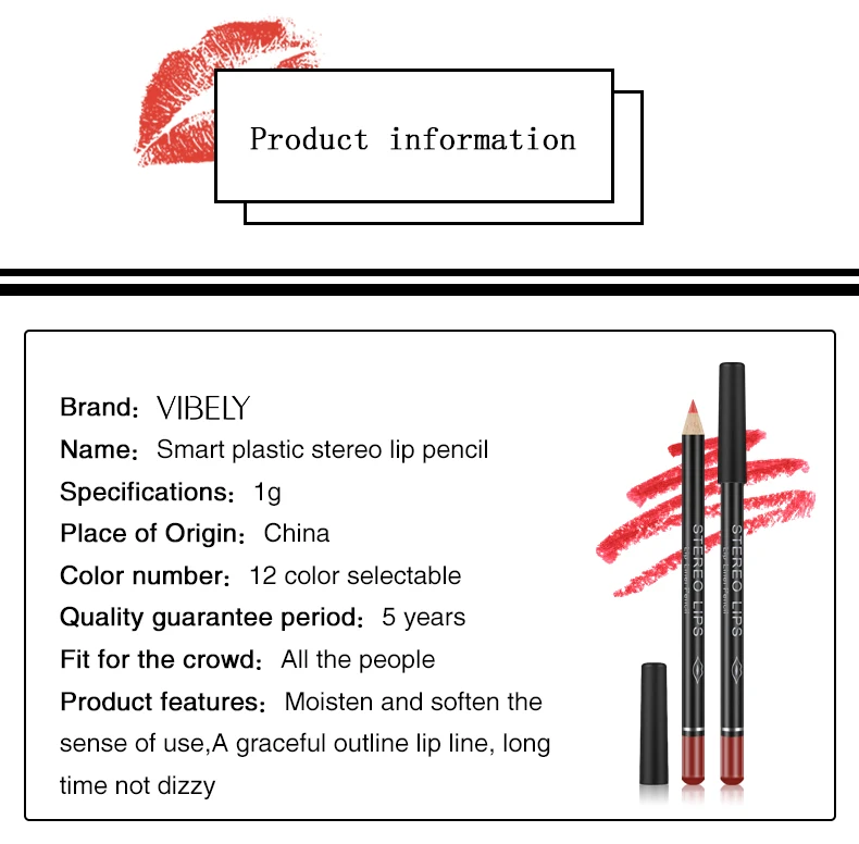 12 Color Sexy Matte Lipstick Pencil Waterproof Lasting Lip Liner Pen Non-stick Cup Lip Liner Contour Pencil Set Beauty Cosmetic