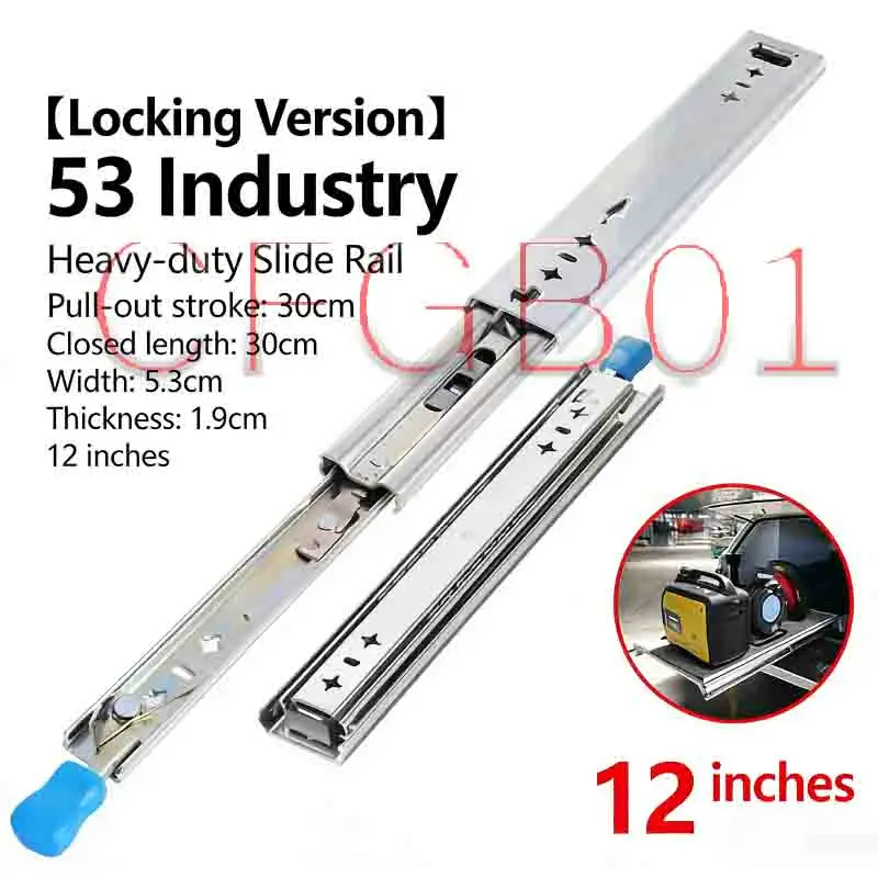 53mm 3 Section Heavy Duty Damping Buffer Guide Rail Industrial Thick Load Bearing Slide Locking Drawer Track RV Part