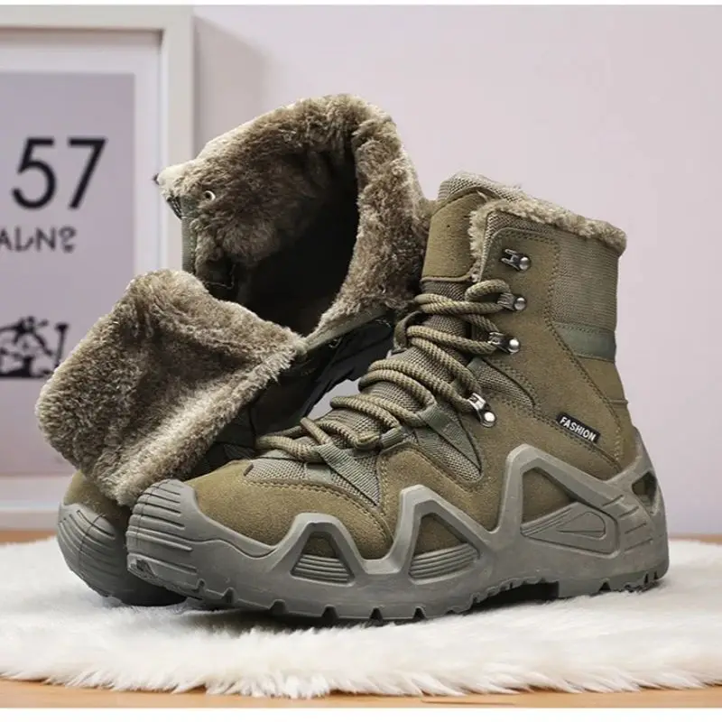 

Winter Men's High-Top Thick-Soled Boots Fleece Lined Warm Cotton Cold-Resistant Outdoor Mountaineering Work Shoes