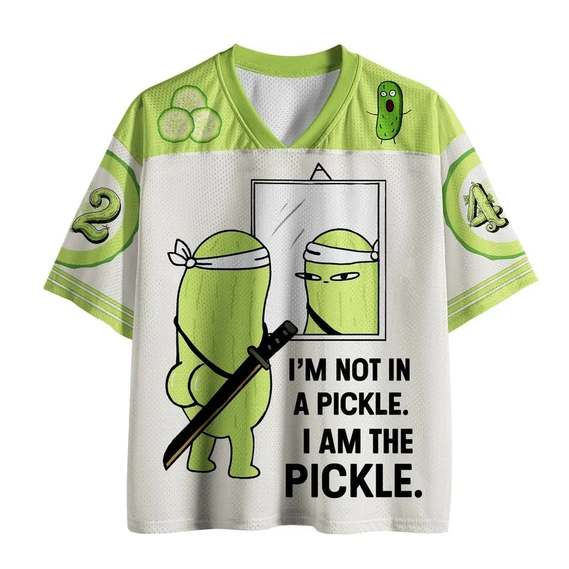 Fun Samurai and Pickle Graphic Soccer Jersey – Features a Humorous English Pun Slogan; Unisex Mesh Short-Sleeve Shirt