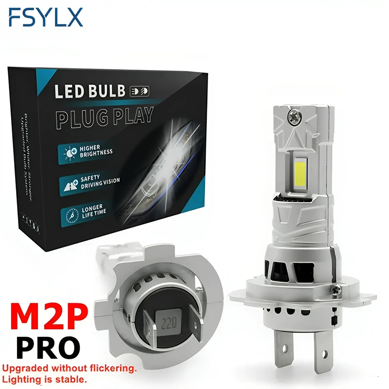M2P Pro H7 LED Headlights 60W 20000lm Car Light Bulb Upgraded NO FLASH NO FLICKER High Beam 6000K White