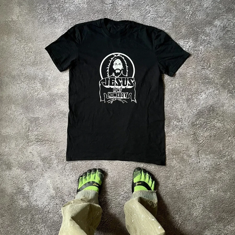 Vintage Y2K Jesus Graphic Tee Faded Black Single Stitch Hip Hop T-Shirt Streetwear Oversized Loose Casual