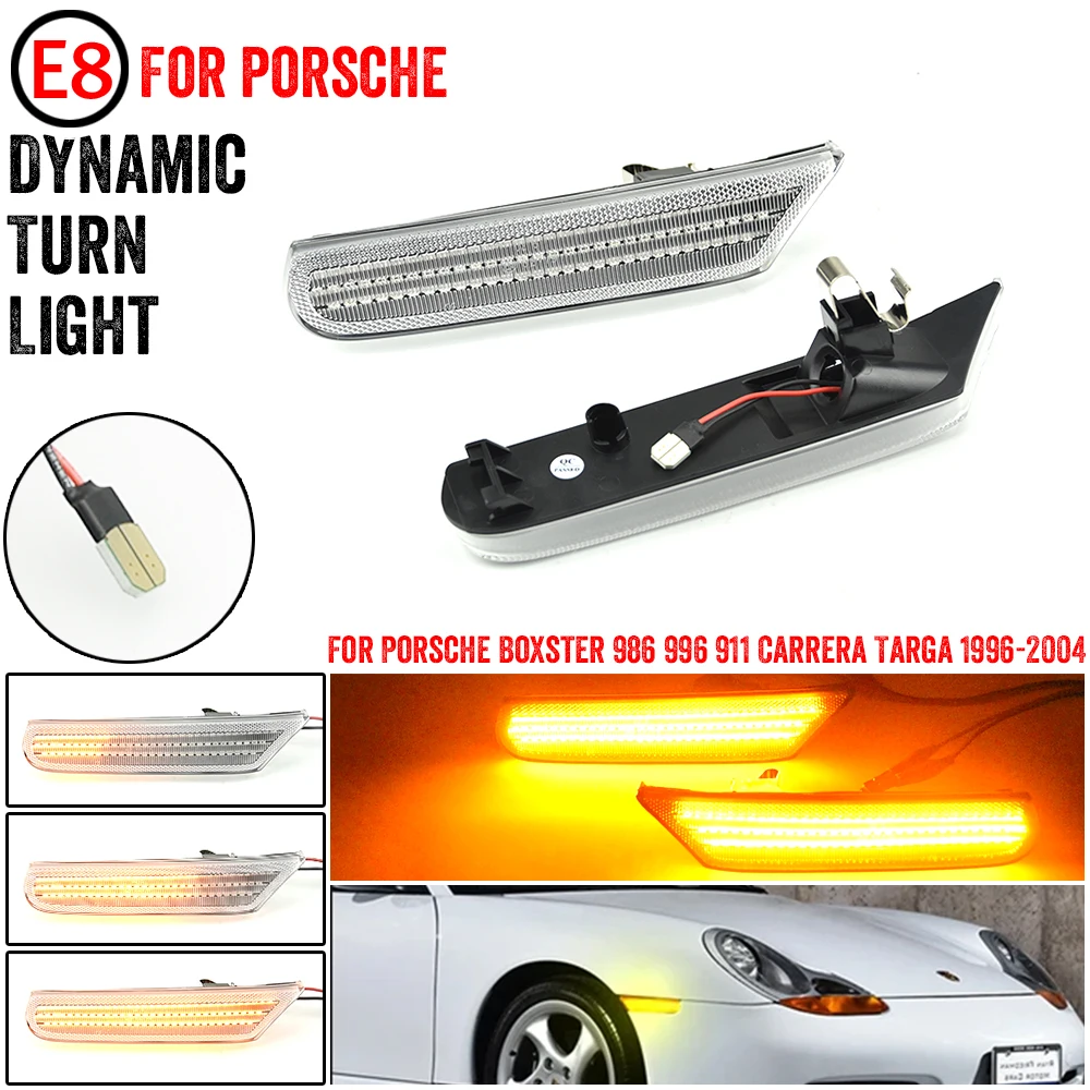 For Porsche 911 996 Boxster 986 GT3 GT2 Carrera 2Pcs Dynamic LED Side Marker Lights Turn Signal Blinker Indicator Lamps Canbus