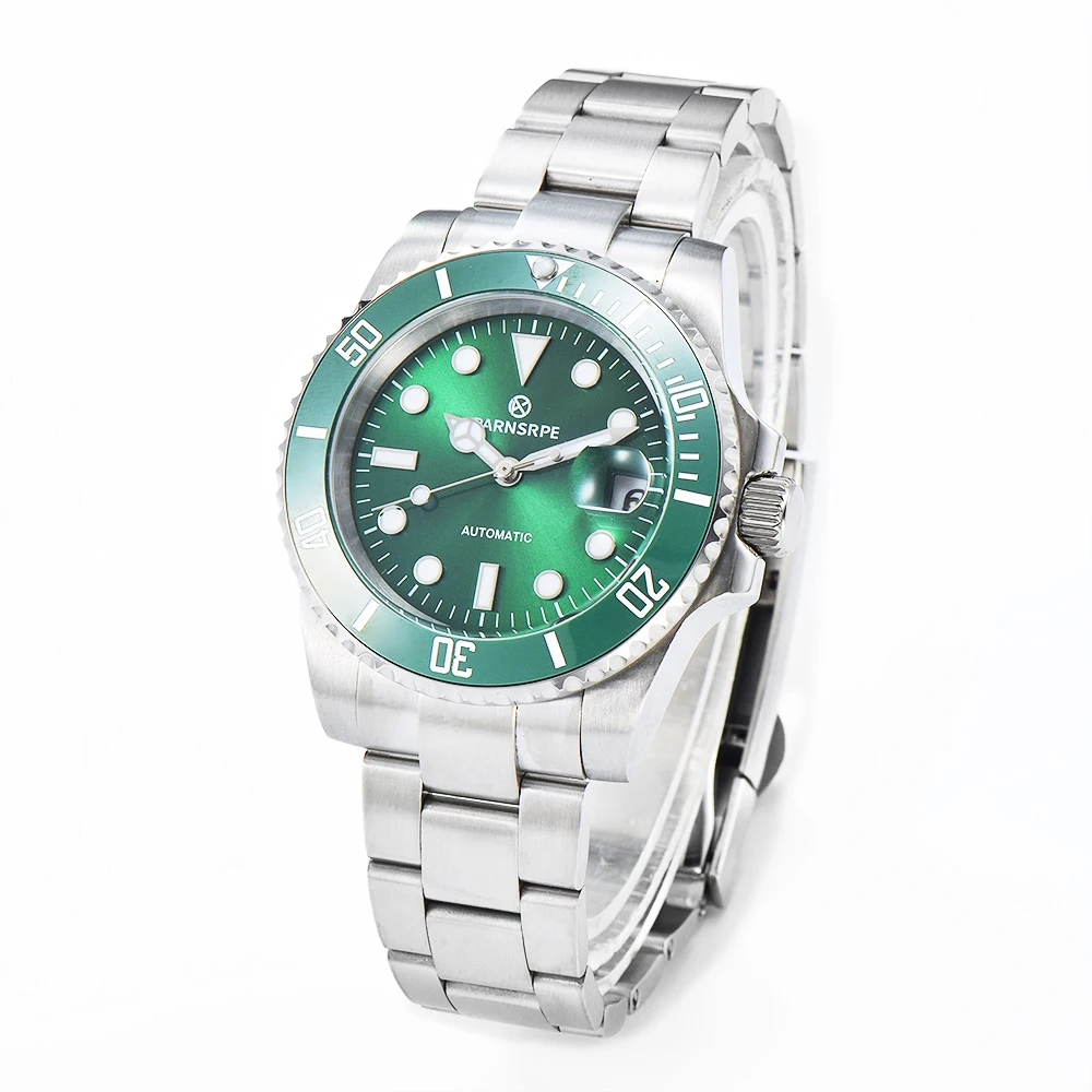 Parnsrpe Green Dial 40mm Automatic Diving Watch Sapphire Crystal For NH35 Movement Calendar Watch C3 Luminous