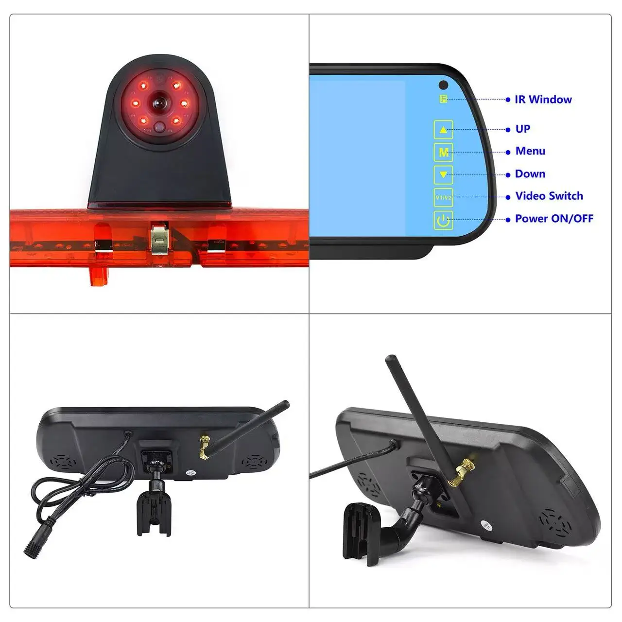 Automotive brake LED light auxiliary camera for Ford Transit Van 2015-2020, equipped with 7-inch rearview mirror wireless kit - Image 3