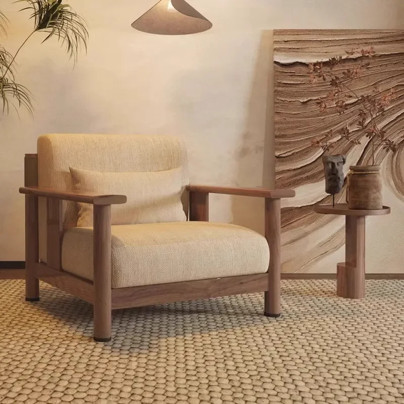 Solid Wood Outdoor Sofa Chair Wabi Style Lounge Seat for Hotel B&B Office Clubhouse Reception Single Furniture