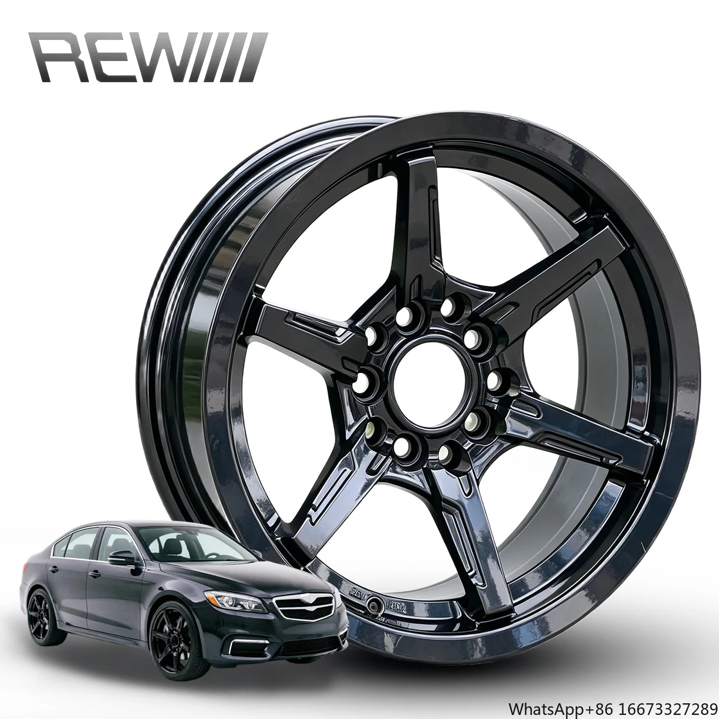 Sport Rims 15-18 Inch 5 Lug, Multi Bolt Pattern Five Spoke Wheel, Minimalist Aggressive Appearance Upgrade for Sedans & SUVs