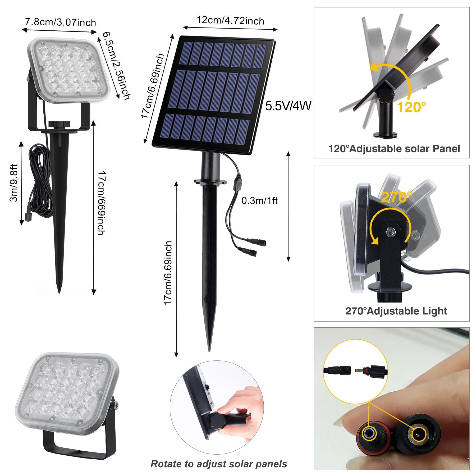 Solar LED Luz Outdoor Jardim Decoração Lâmpada 3000K/6000K/RGB Brilhante Paisagem Spotlight IP65 Impermeável 4 em 1 Luz Solar