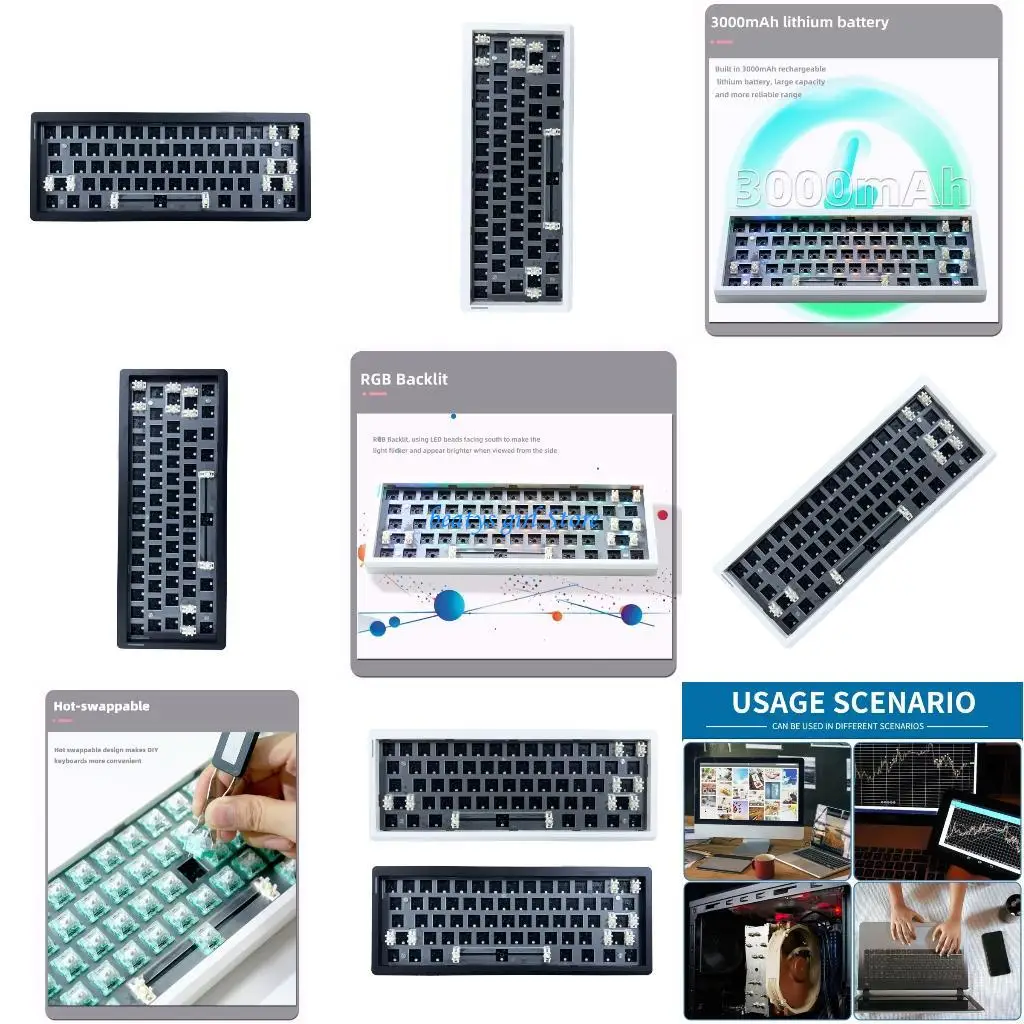 

C7AB Customizable 61Key Mechanical Keyboard Hot Swappable Wireless & Cable Connection 5.0/2.4GHz For Console Gamers