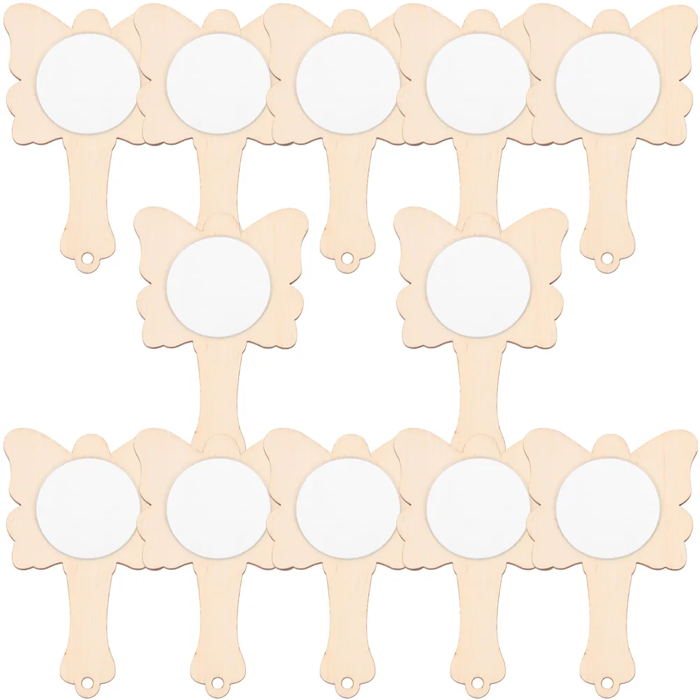 

DIY Wooden Mirror Handheld Unpainted Small Portable Kids Makeup Accessories White Embryo Wood Mirrors Craft Unfinished