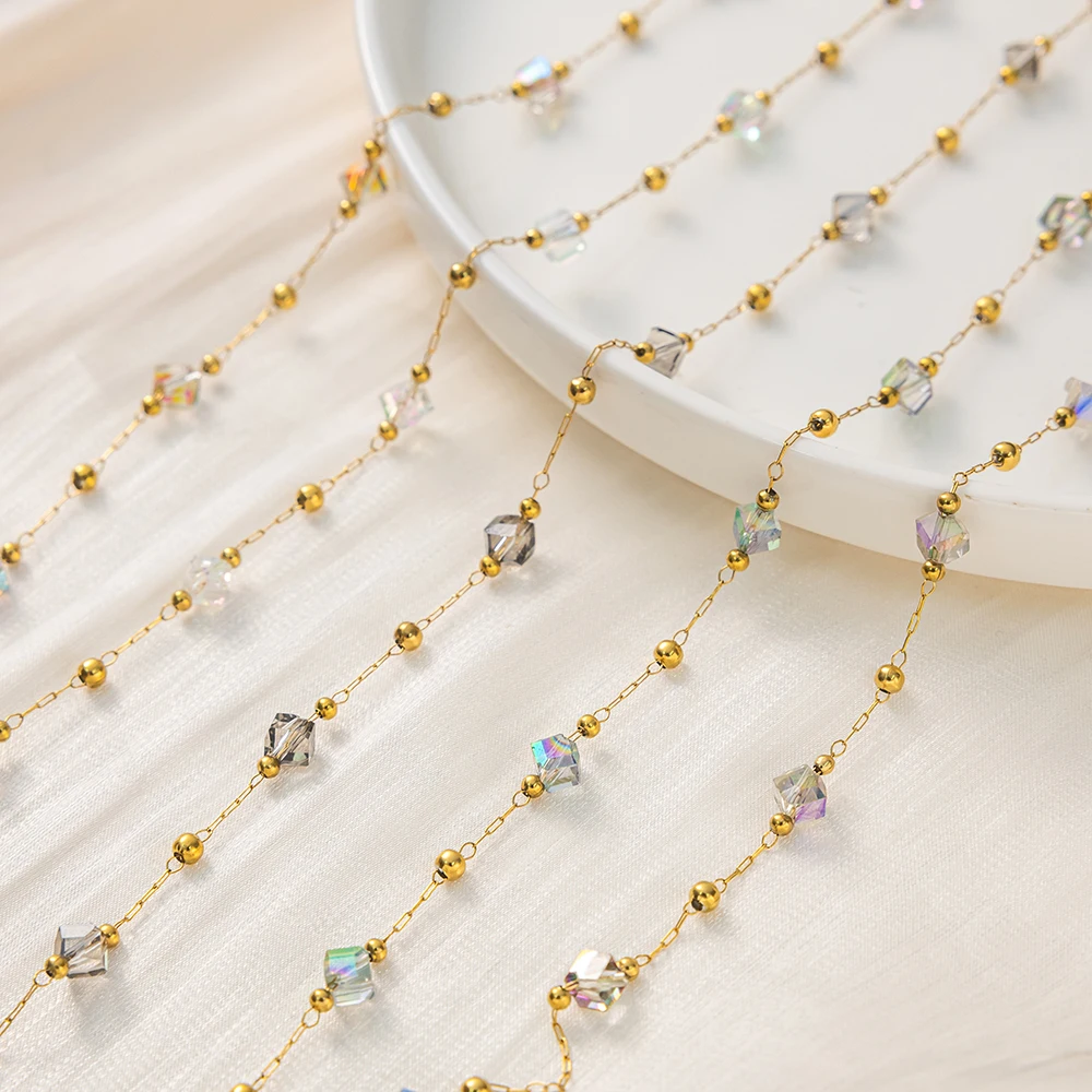 1 Meter Facettierte Unregelmäßige Kristallglasperlen Edelstahlkette in Großpackung für DIY-Halsketten, Armbänder und Schmuckherstellung – Detail 6