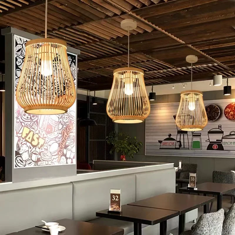 

Natural Bamboo Chandelier Home Decoration Chinese Rattan Ceiling Lamp LED Lighting Pendant Wooden for Hot Pot Restaurant Lantern